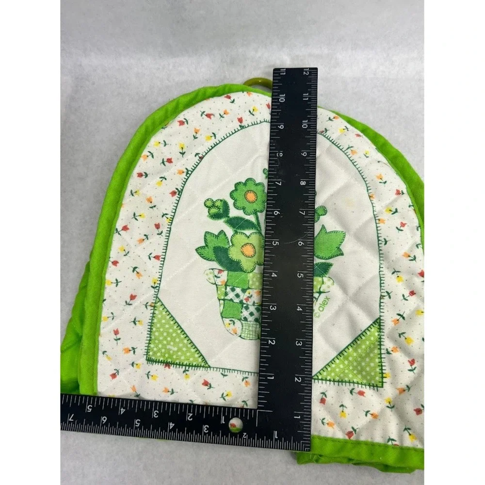 Vintage Alex Quilted Toaster Cover Green Floral Basket Retro Kitchen Cottagecore